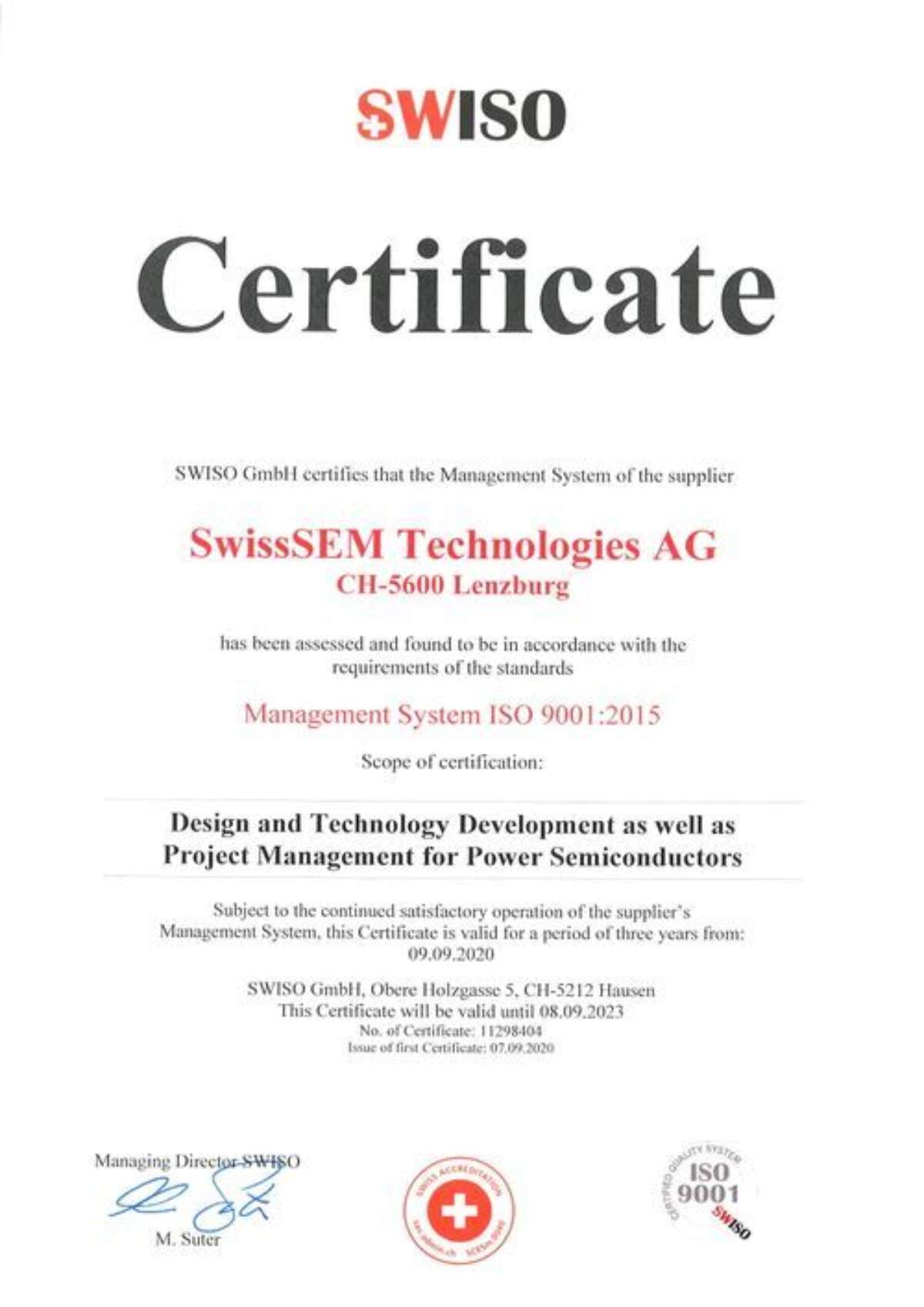 ISO9001 Certificate Swiss SEM 2202ff8b 500w